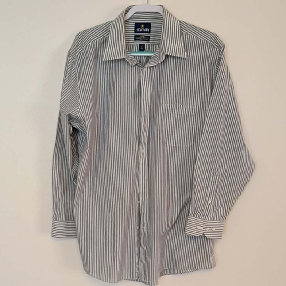 Stafford Black and White Vertical Stripe Dress Shirt